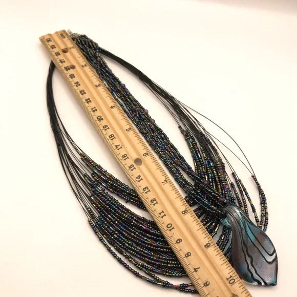 2 Multi-Strand Seed Bead & Glass pendant Necklaces - Picture 5 of 7
